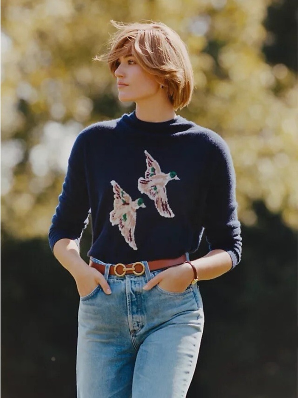 Anthropologie Maeve Cashmere Intarsia Duck Sweater